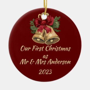 First Christmas as Mr & Mrs editable names & date Ceramic Tree Decoration