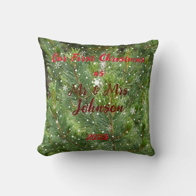 First Christmas as Mr & Mrs editable names & date  Cushion (Front)