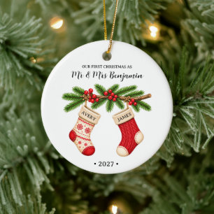 First Christmas as Mr & Mrs Keepsake Newlywed Ceramic Tree Decoration