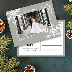 First Christmas as Mr & Mrs Light Grey Snowflake Holiday Postcard