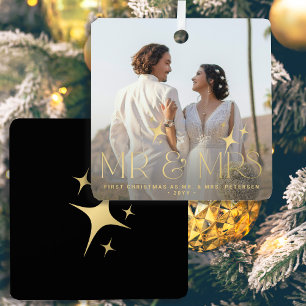 First Christmas As Mr & Mrs name photo modern Metal Tree Decoration