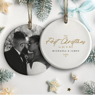 First Christmas As Mr & Mrs Newlywed Photo Modern Ceramic Tree Decoration