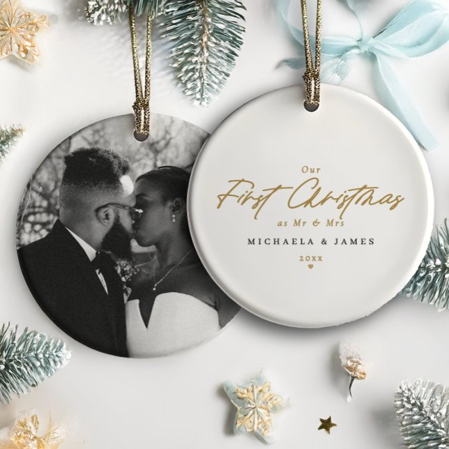 First Christmas As Mr & Mrs Newlywed Photo Modern Ceramic Tree Decoration (Creator Uploaded)
