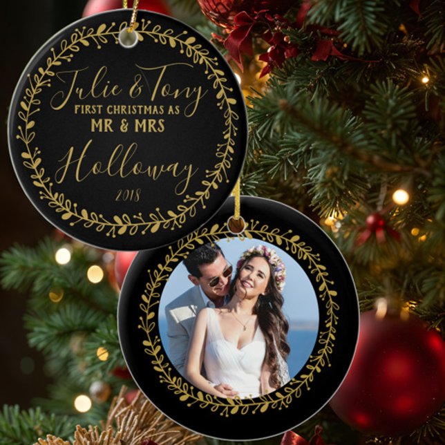 First Christmas as Mr & Mrs Ornament Black & Gold (Creator Uploaded)