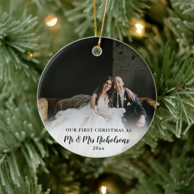 First Christmas As Mr & Mrs Photo Overlay Ceramic Tree Decoration (Tree)