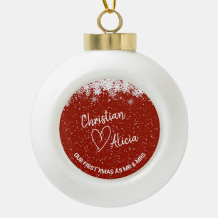 First Christmas as Mr & Mrs Red Ceramic Ornament