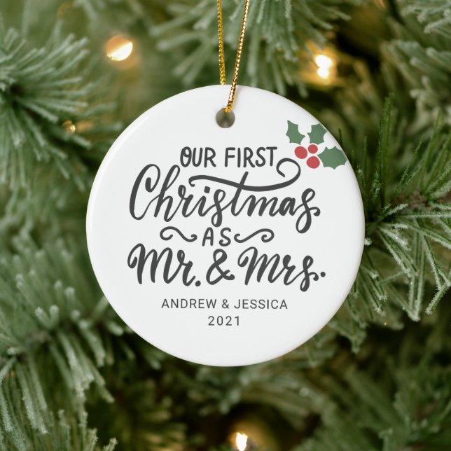 First Christmas as Mr. & Mrs. - Script | Wedding Ceramic Tree Decoration (Tree)
