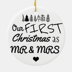 First Christmas As Mr & Mrs Typography   Heart Ceramic Tree Decoration