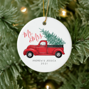 First Christmas as Mr. & Mrs. Vintage Red Truck Ceramic Tree Decoration