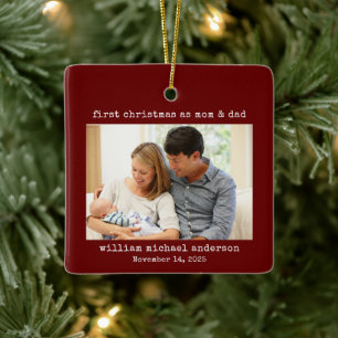 First Christmas as Mum & Dad Minimalist Photo Ceramic Ornament