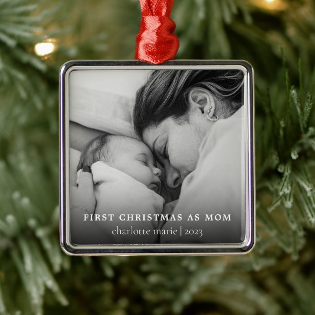 First Christmas As Mum Elegant Photo Metal Tree Decoration (Tree)