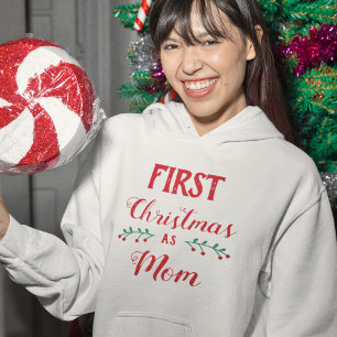 First Christmas as Mum family matching red text Hoodie