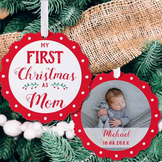 First Christmas as Mum newborn baby photo Tree Decoration Card (Creator Uploaded)