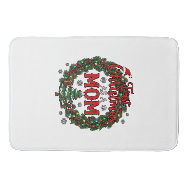 First Christmas As Mum Pine Wreath Tree Bath Mat (Front)