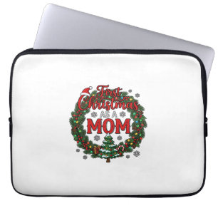 First Christmas As Mum Pine Wreath Tree Laptop Sleeve