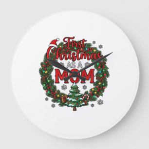 First Christmas As Mum Pine Wreath Tree Large Clock