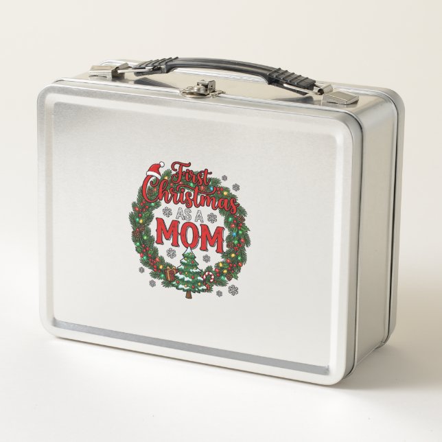 First Christmas As Mum Pine Wreath Tree Metal Lunch Box (Front)