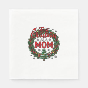 First Christmas As Mum Pine Wreath Tree Napkin