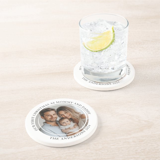 First Christmas As Mummy And Daddy Custom Photo Coaster (Side)