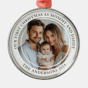 First Christmas As Mummy And Daddy Custom Photo Metal Tree Decoration