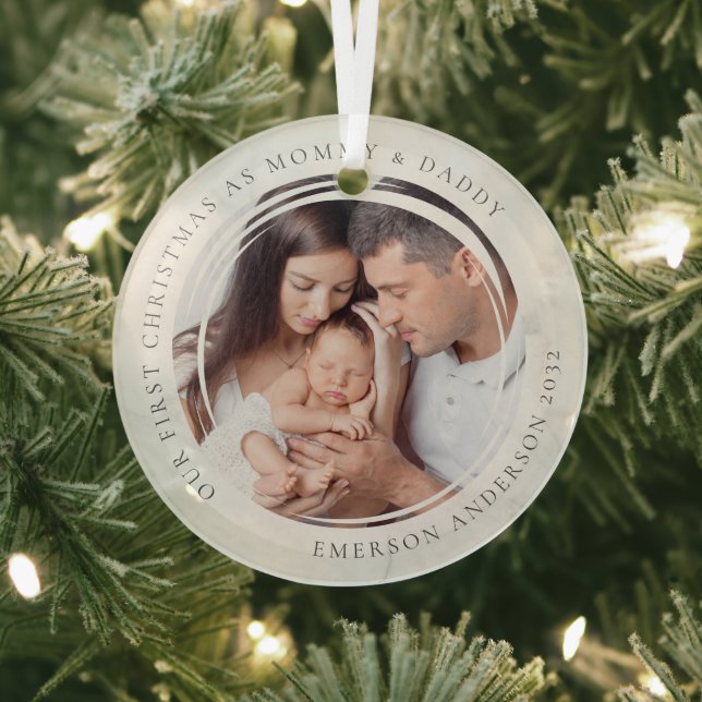 First Christmas as Mummy and Daddy Marble Photo  Glass Tree Decoration (Insitu)