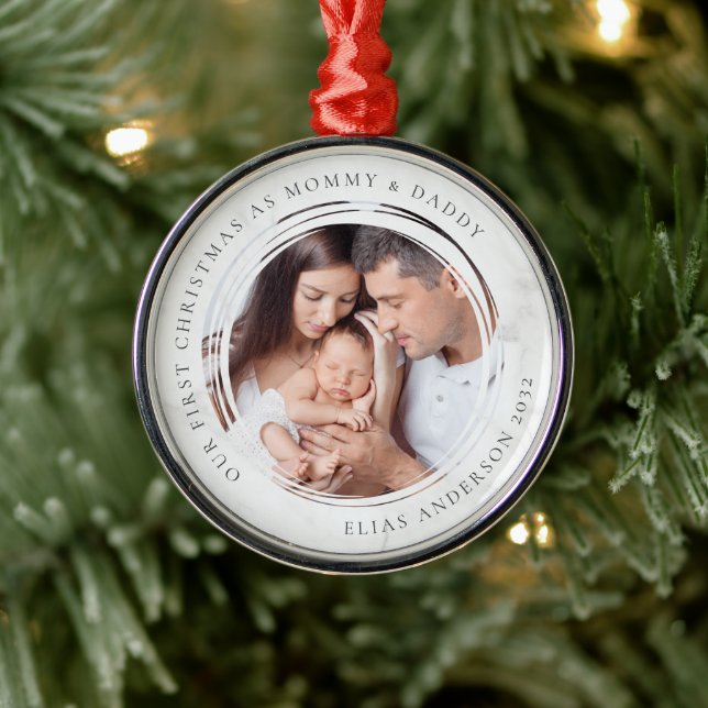 First Christmas as Mummy and Daddy Marble Photo  Metal Tree Decoration (Tree)