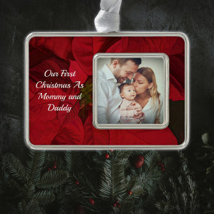 First Christmas As Mummy Daddy Photo Personalise Silver Plated Framed Ornament