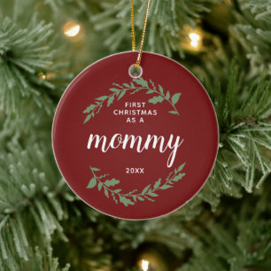 First Christmas As Mummy Personalised Red & Green Ceramic Tree Decoration