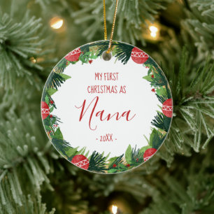 First Christmas as Nana Baby Photo Wreath Ceramic Tree Decoration