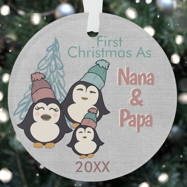 First Christmas as Nana & Papa Cute Penguin Family Ornament (Creator Uploaded)