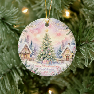 First Christmas As Neighbours Cute Illustration Ceramic Tree Decoration