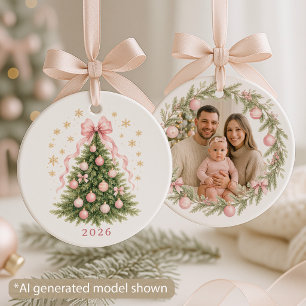 First Christmas as Parents Baby Girl Bow Ceramic Tree Decoration