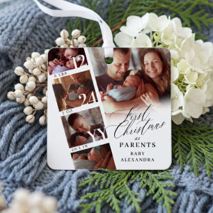 First Christmas As Parents Baby Photo Collage Metal Tree Decoration