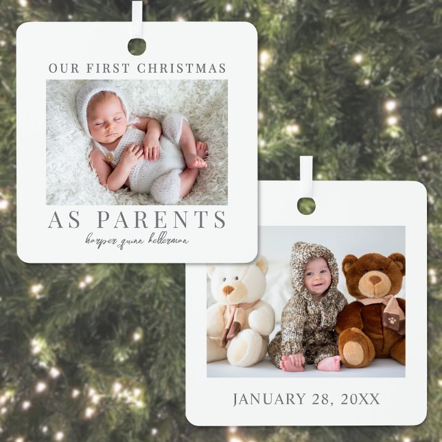 First Christmas As Parents Baby Photo Metal Tree Decoration (First Christmas As Parents Baby Photo Metal Ornament)