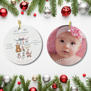 First Christmas As Parents Baby Stats Photo Cute Ceramic Tree Decoration