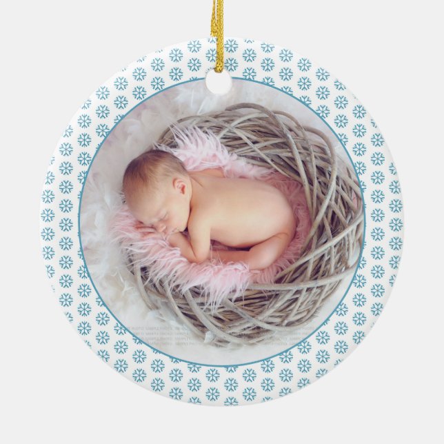 First Christmas as parents blue glitter photo Ceramic Tree Decoration (Back)