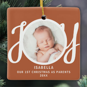 First Christmas As Parents Photo Joy Terracotta Ceramic Ornament