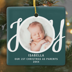 First Christmas As Parents Photo Keepsake Green Ceramic Ornament