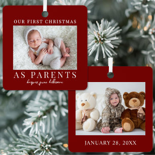 First Christmas As Parents Red Baby Photo Metal Tree Decoration
