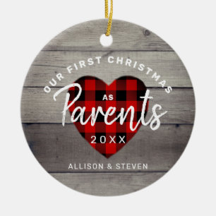 First Christmas As Parents Rustic Personalized Ceramic Tree Decoration