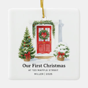 First Christmas at New Address – Red Door Ceramic Ornament