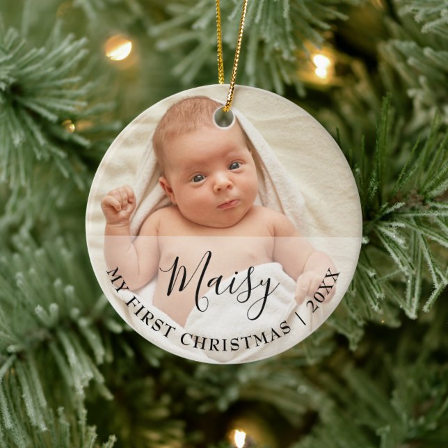 First Christmas Baby 2 Photo Script Name Ceramic Tree Decoration (Tree)