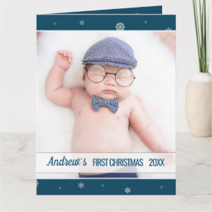 First Christmas baby boy blue snowflake Card