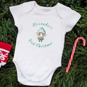 First Christmas Baby Boy Elf Personalized Bodysuit
