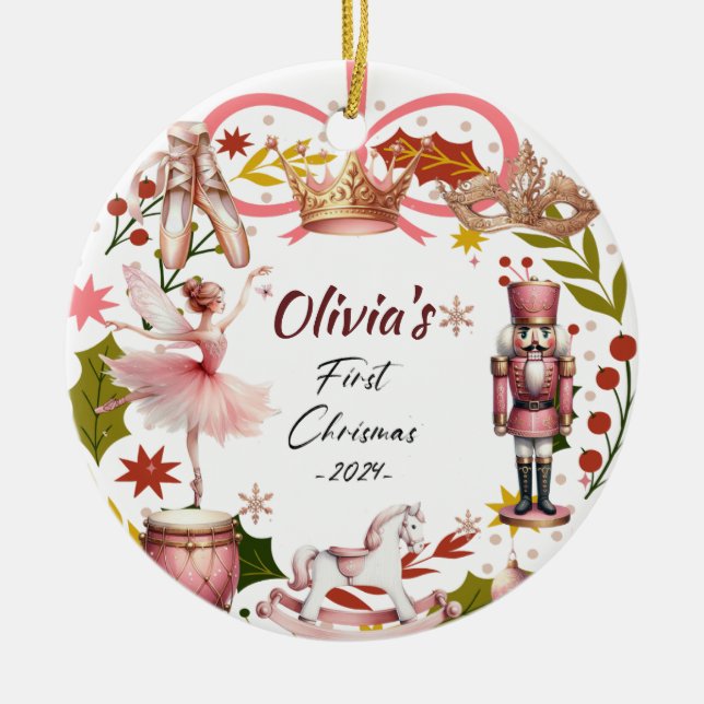 First Christmas Baby coquette girly pink   Ceramic Tree Decoration (Front)