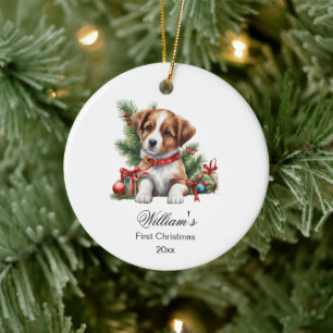 First Christmas Baby Cute Puppy Ceramic Tree Decoration