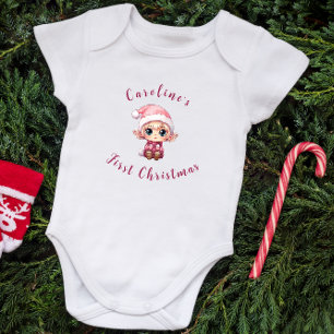 First Christmas Baby Girl Elf Personalized Baby Bodysuit