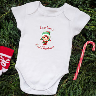 First Christmas Baby Girl Elf Personalized Bodysuit