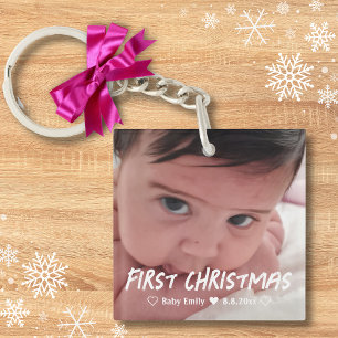 first christmas baby girl newborn photo key ring