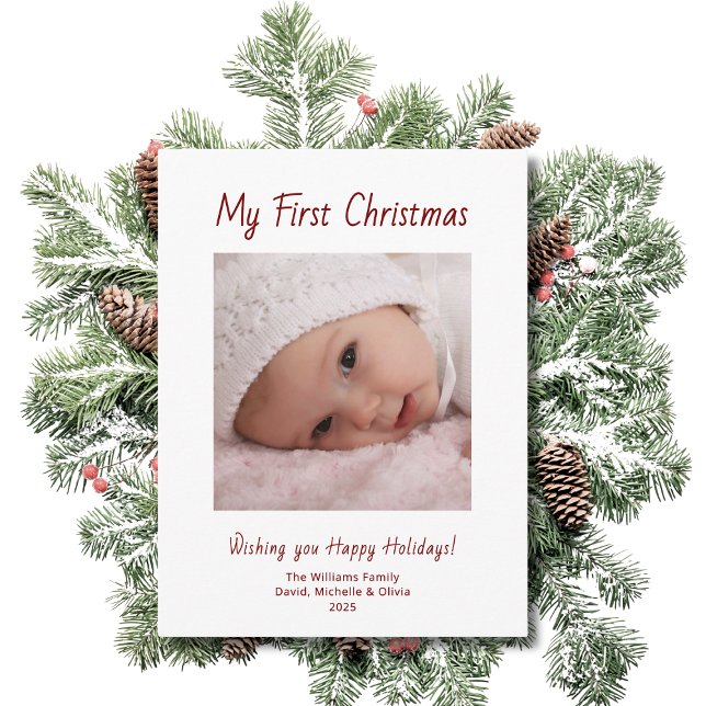 First Christmas Baby Girl Photo Festive Holiday Postcard (Creator Uploaded)
